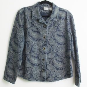 Chico's Denim Embroidered Tapestry Shirt Sz 2